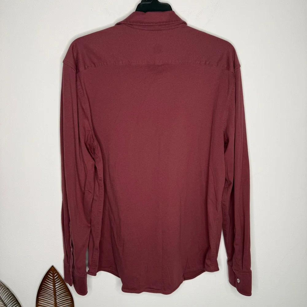 UNTUCKit Mens Slim Fit Long Sleeve Button Down Shirt Burgundy Maroon Cotton L